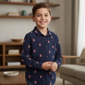 Cactus Boys Button-Up Shirt Boys 9/10 Blue Dabbing Santa Christmas Print